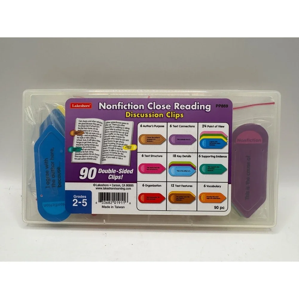 Lakeshore Nonfiction Close Reading Discussion Clips Set of 90 Double Sided Clips
